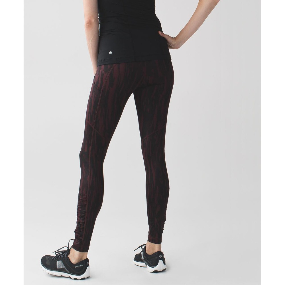 Lululemon High Rise Leggings Size 4 Bordeaux Drama Black Camo Ruched Pockets